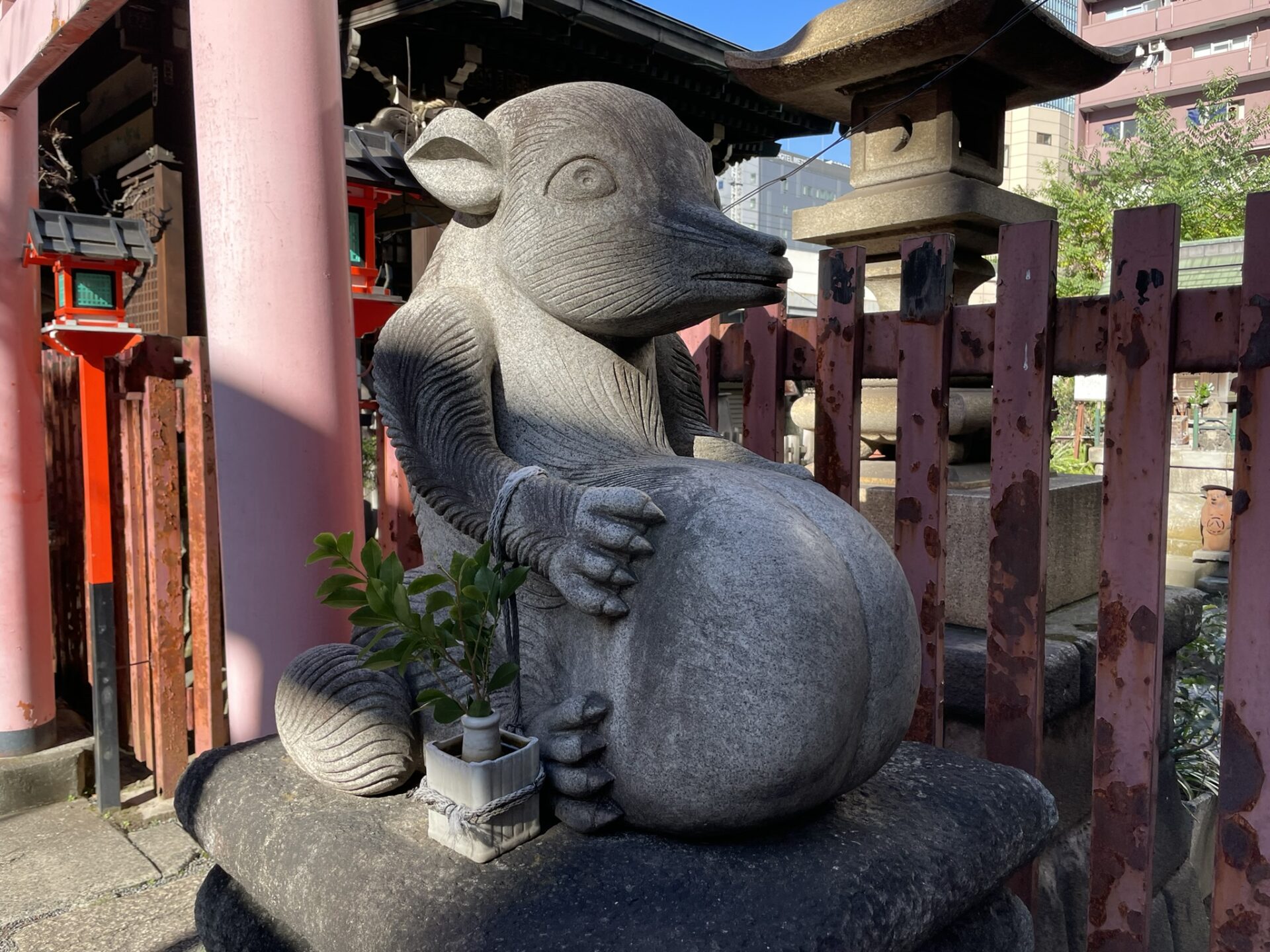 柳森神社 「お姿」親子狸 土人形 - 置物